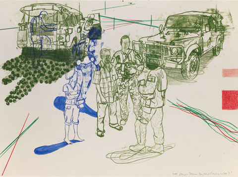 Jon Cattapan 'Maliana day patrol (Meeting the Suko)' 2008 | oil and coloured pencil on paper | AWM ART93986