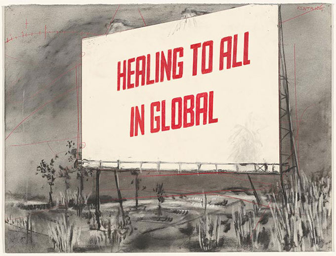 William KENTRIDGE 'Drawing for the film Other faces (healing to all in global)' 2011 | charcoal, pastel and collage | National Gallery of Australia, Canberra | The Poynton Bequest, 2012