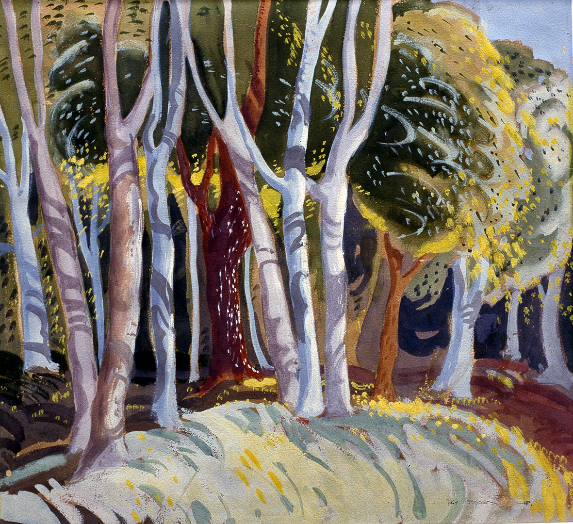 Joy ROGGENKAMP 'Forest pattern' 1947, gouache. QUT Art Collection. Purchased by student donations, 1950.