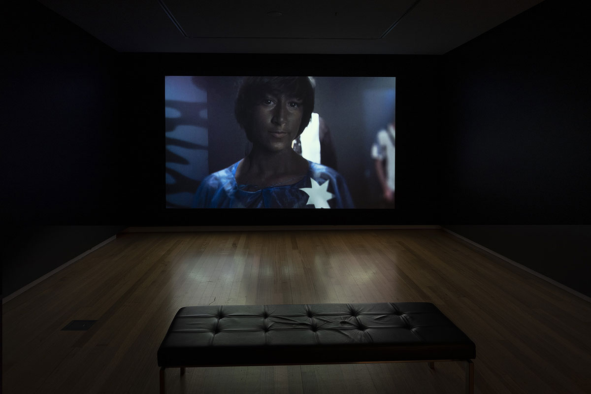 Click to open image  - Installation view of \'Rite of Passage\', pictured work by Megan Cope, QUT Art Museum, 2019. Photo by Carl Warner.