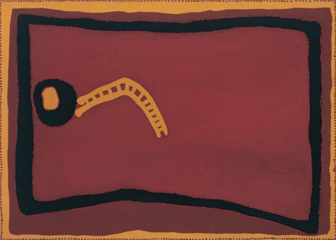 Rover Thomas 'Cyclone Tracy' 1996 | coloured ochres and vegetable gum on canvas | QUT Art Collection | Purchased 1996 with the assistance of various donors through the QUT Foundation