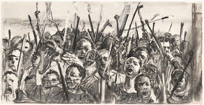 William KENTRIDGE 'Drawing for the film Other faces (protestors)' 2011 | charcoal, pastel and collage | National Gallery of Australia, Canberra | The Poynton Bequest, 2012