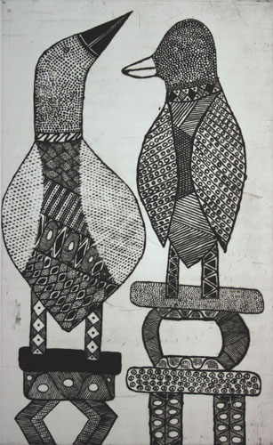 Janice Murray 'Yirra tokwampini' (Two birds) 1997 | etching and aquatint | QUT Art Collection | Purchased 1998 with the assistance of the Visual Arts/Craft Fund of the Australia Council