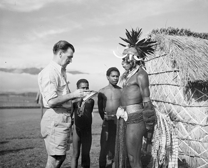 Photographer unknown 'Portrait of William Dobell sketching an unidentified man in New Guinea' 1949 | National Library of Australia