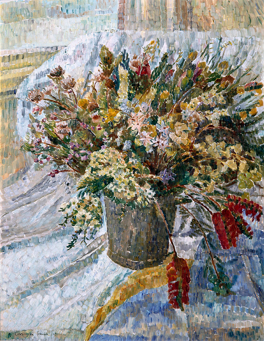 Grace COSSINGTON SMITH 'Wildflowers in a bucket' 1947, oil on composition board. QUT Art Collection. Purchased 1952.