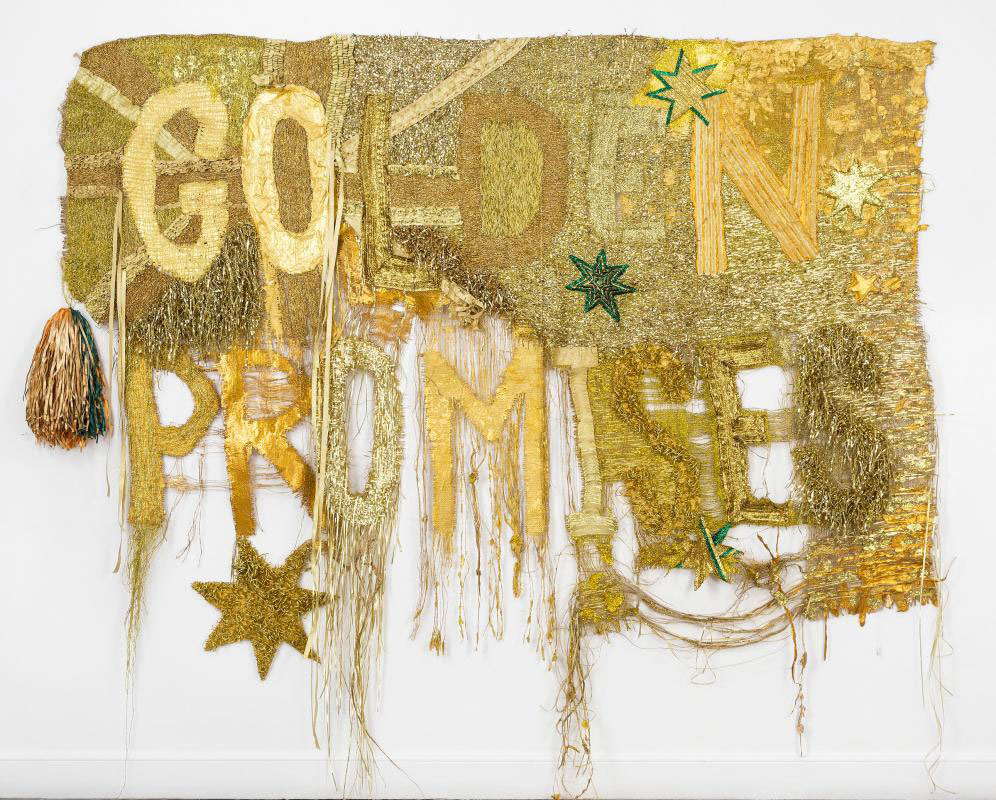 Raquel ORMELLA 'Wealth for toil #1' 2014, nylon, acrylic and glitter on hessian. QUT Art Collection. Purchased 2017.