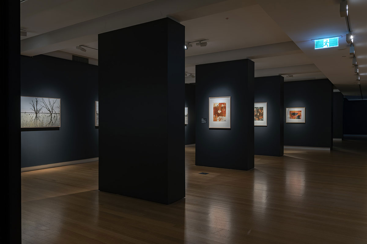 Installation view of 'Rite of Passage', pictured work by Nici Cumpston and Judy Watson, QUT Art Museum, 2019. Photo by Carl Warner.