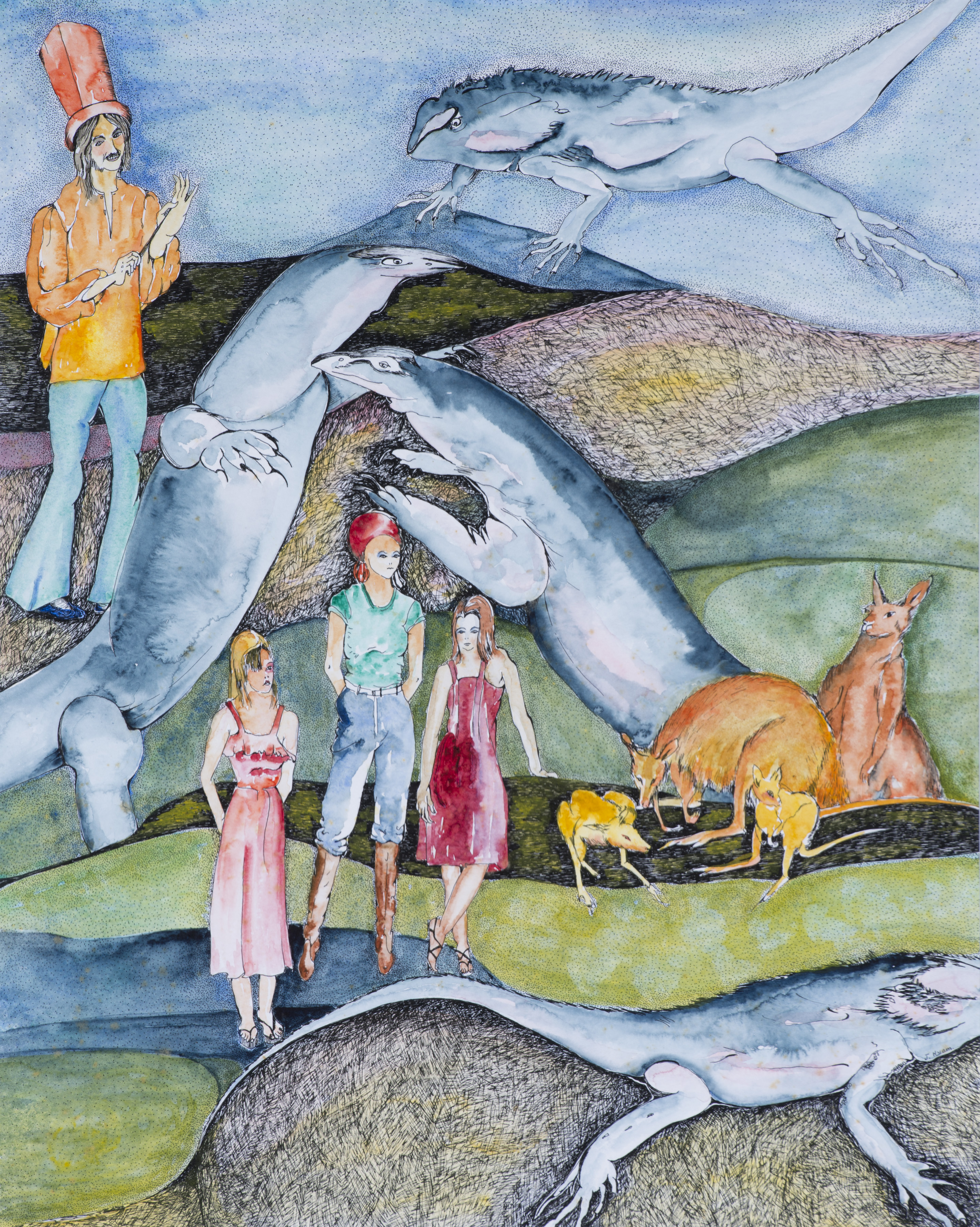 Joyce HYAM, The Hills are Alive 1978, watercolour and ink. QUT Art Collection. Donated by Vivien Harris, 2022. 