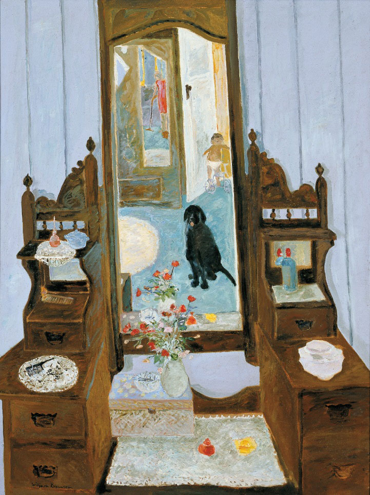 William ROBINSON 'Interior with black dog' 2013, oil on canvas. QUT Art Collection. Purchased through the William Robinson Art Collection Fund, 2013.