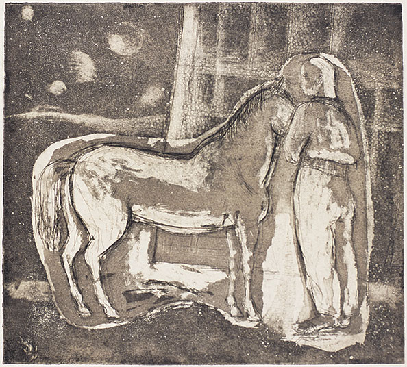 Margaret CILENTO 'Boy and pony' 1947, etching and aquatint. QUT Art Collection. Gift of the Half Dozen Group of Artists, 1949.