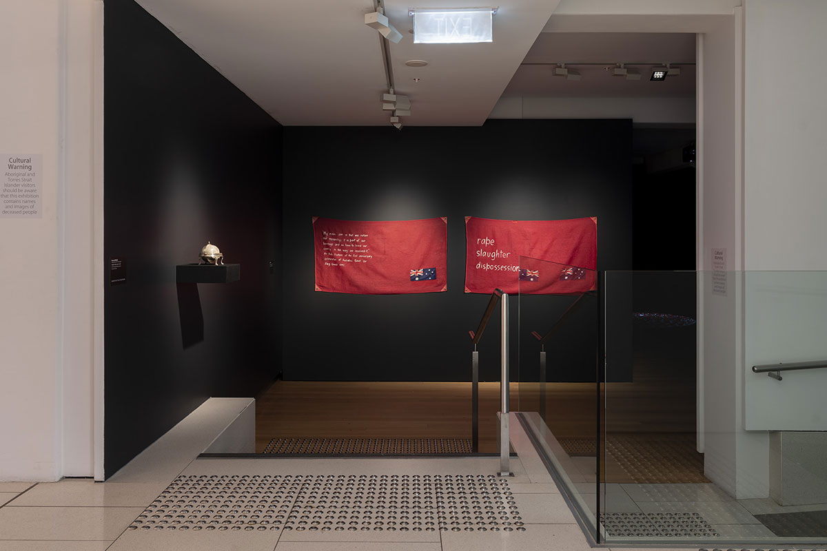 Installation view of 'Rite of Passage', pictured work by Glennys Briggs and Judy Watson, QUT Art Museum, 2019. Photo by Carl Warner.