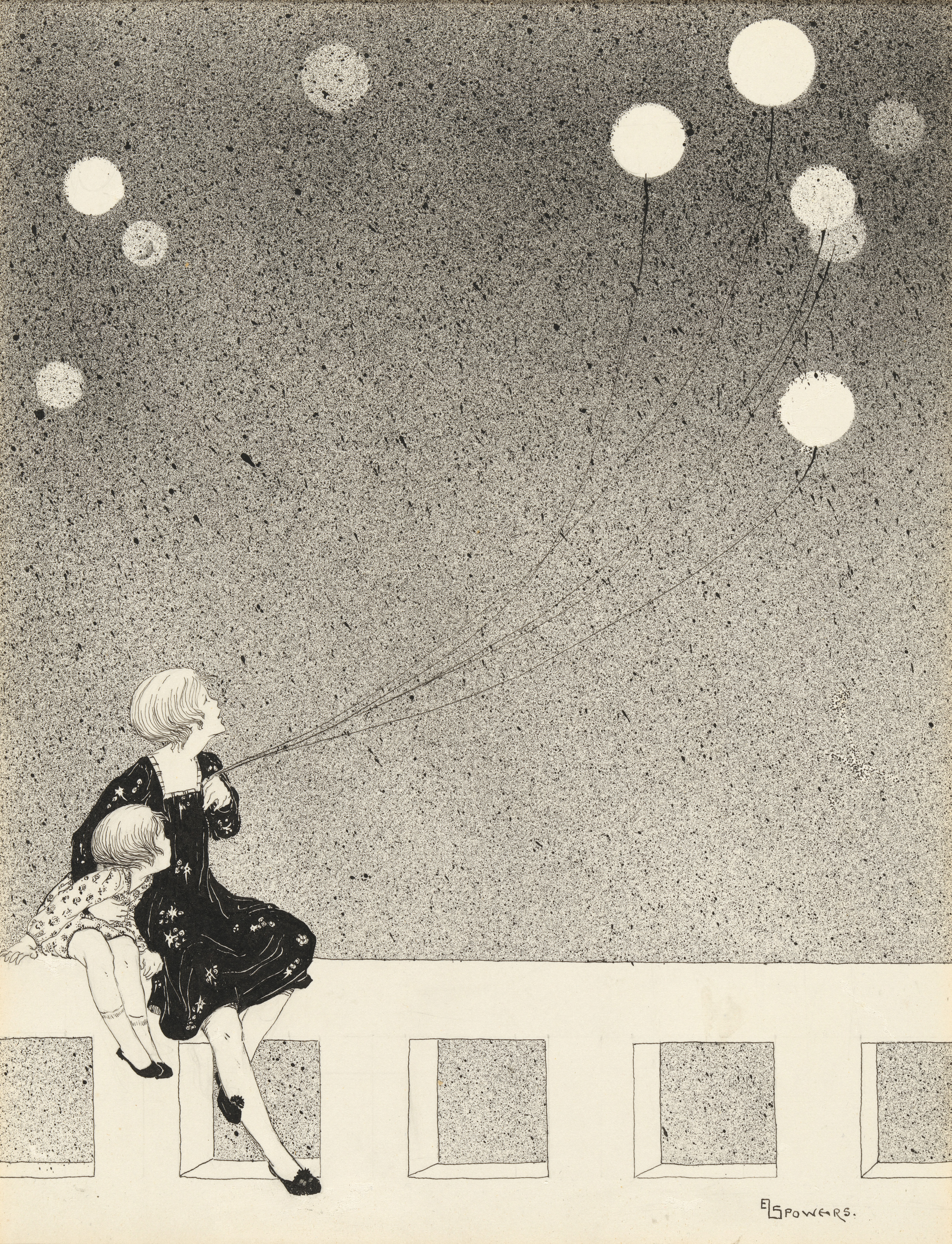 Ethel Spowers, Balloons, c. 1920, drawing in black ink, National Gallery of Australia, Kamberri/Canberra, Gift of Chris Montgomery 1993