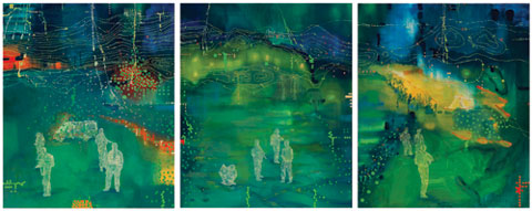 Jon Cattapan 'Night patrols (Around Maliana)' 2009 | oil on belgian linen | triptych, (three panels) | AWM ART93993.001-003